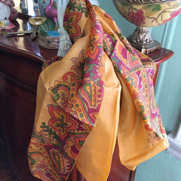 Rusted Caramel  Silk mustard Floral scarf - Picture 2 of 7